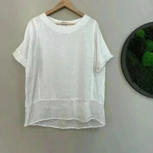 Istari Greece women Cropped White Linen Short Sleeve W/ Pocket On Front Size S